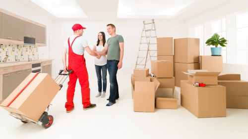 Office furniture and equipment prepared for a local commercial move